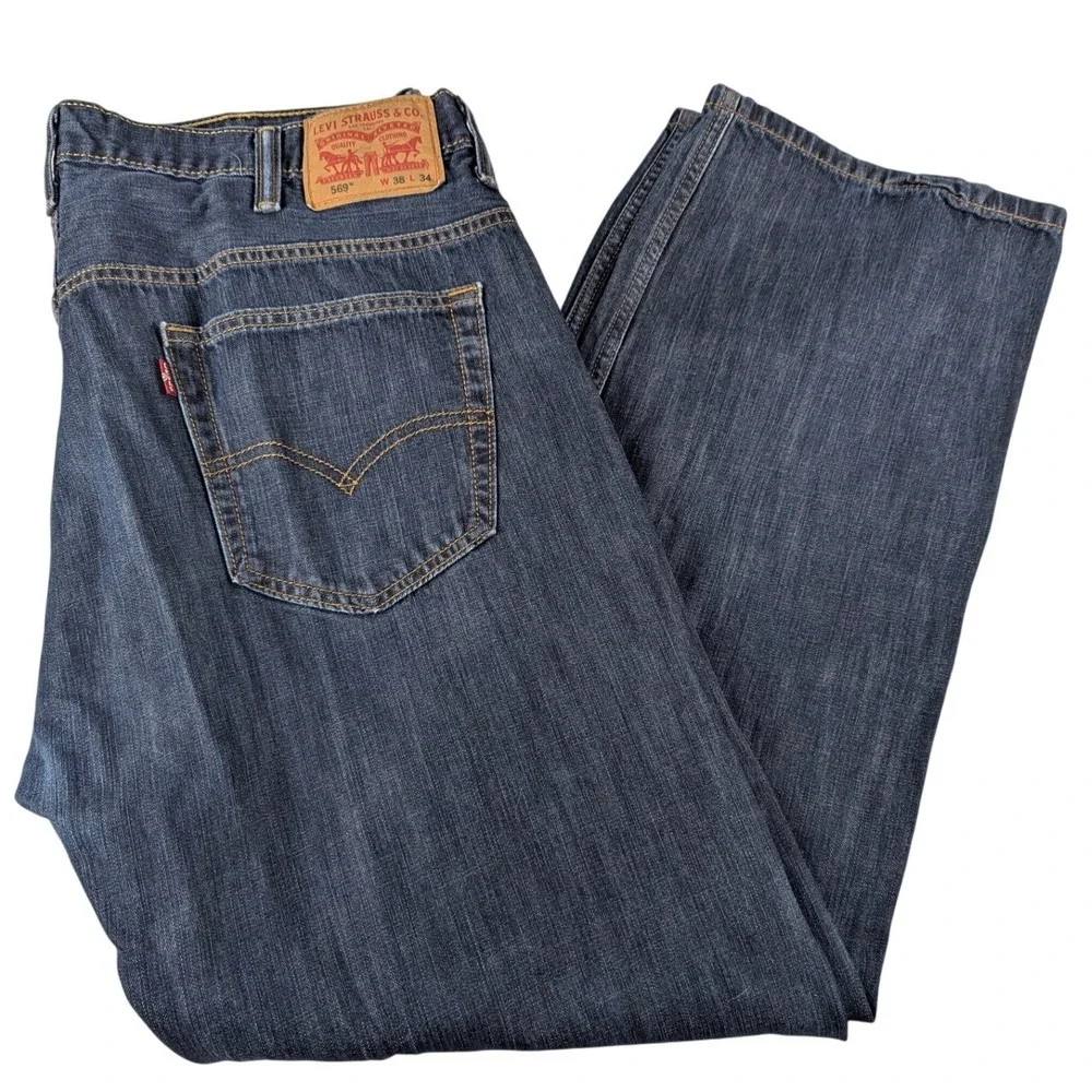 Levi's 569 Loose Straight Jeans Mens 38x34 Dark Wash Blue Denim Baggy Skater